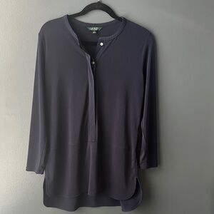 💙 LAUREN RALPH LAUREN women’s tunic Navy Button-Front Henley Tunic medium